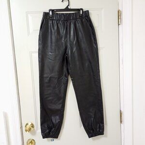 Blue Blush Black Faux Leather Joggers Elastic Waist Size S Womens City Bohemia